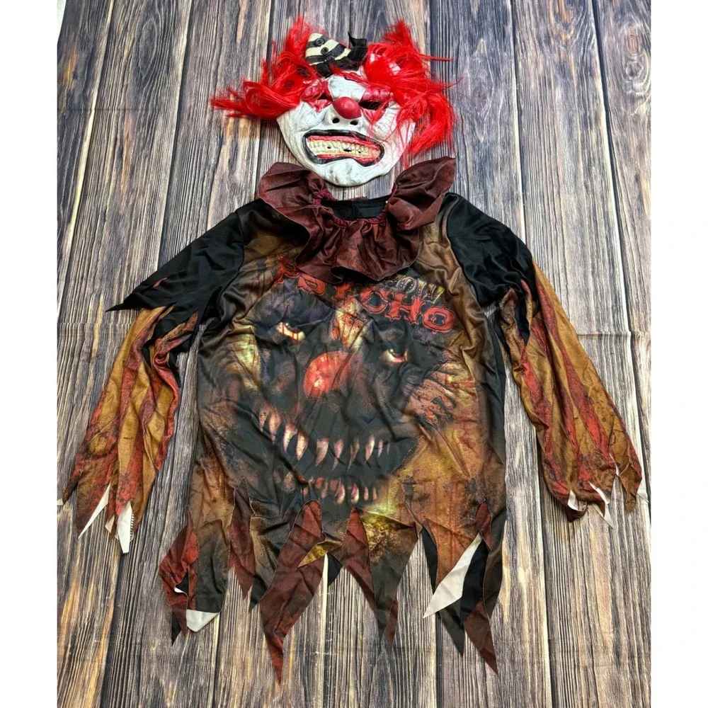 Sideshow Psycho Clown Costume Boys M (8-10) Shirt Mask Halloween Scary
